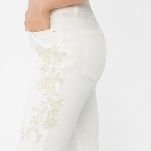 WHBM EMBROIDERED SKINNY JEANS 0L (Long) Off White Ecru